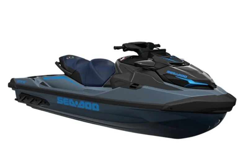 The Image of 2027 Sea-Doo GTX 230 jet ski in sleek black and blue design. - 1