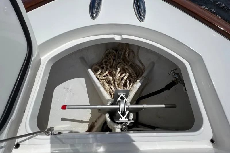 Slide: The Image of Anchor locker of 2020 Valhalla 33 boat with ropes and fittings. - 11
