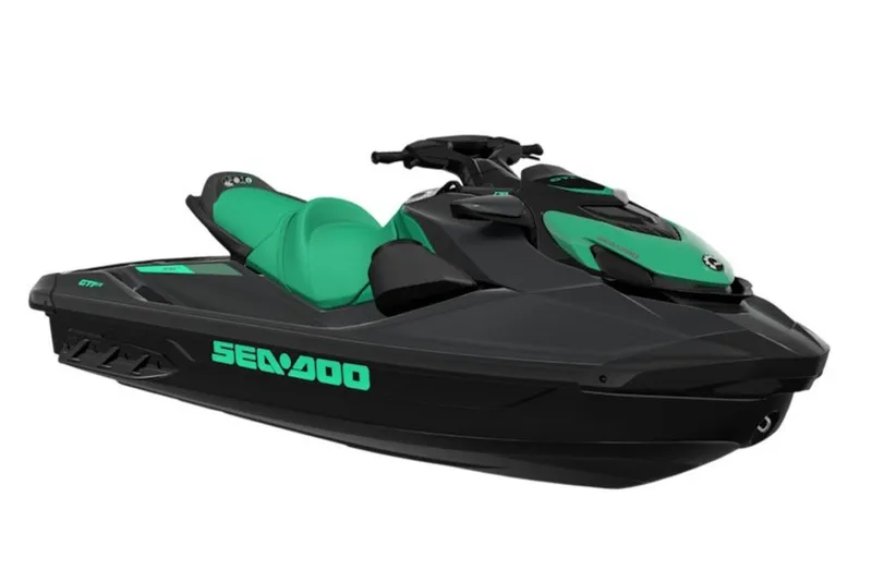 The Image of 2027 Sea-Doo GTI SE 170 jet ski in black and green, side view. - 1