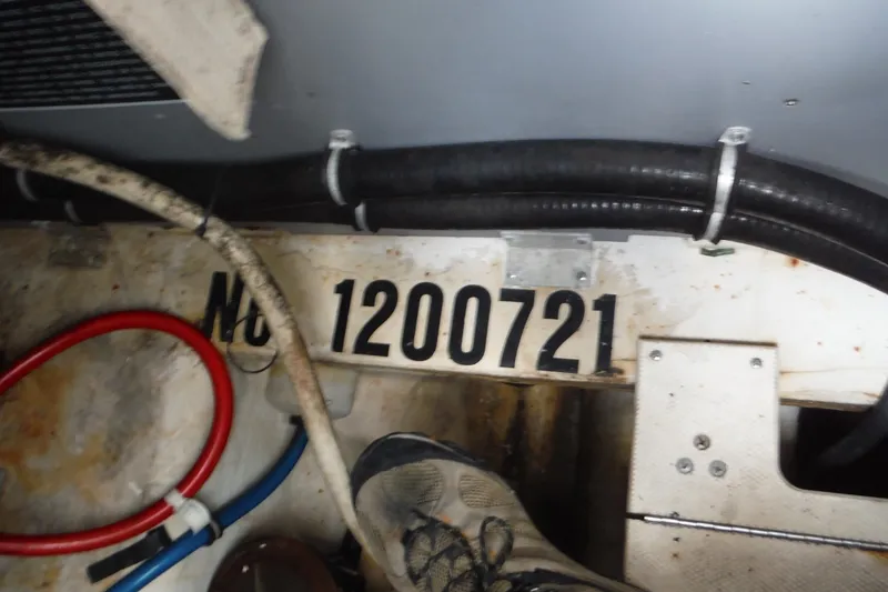 Slide: The Image of Engine compartment of 2007 Monterey 330 Sport Yacht with visible serial number. - 33