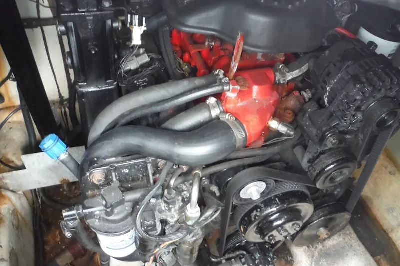 Slide: The Image of Engine compartment of a 2007 Monterey 330 Sport Yacht, showcasing mechanical components. - 31