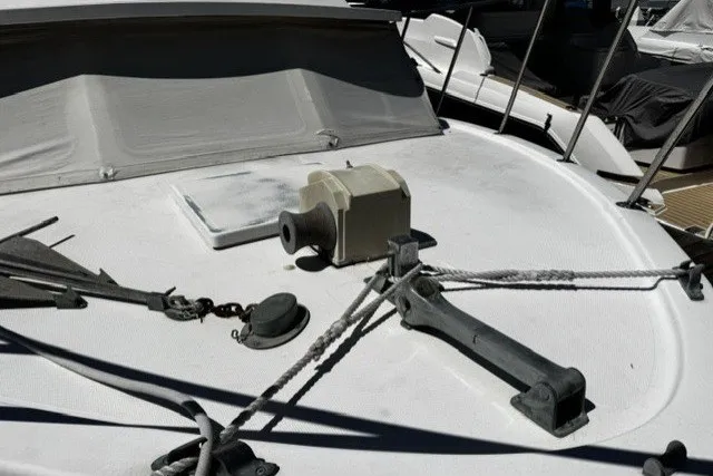 Slide: The Image of 1972 Luhrs 32 Convertible boat deck with anchor and winch system. - 3