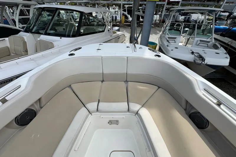 Slide: The Image of 2021 Boston Whaler 320 Vantage boat interior with spacious seating and modern design. - 80
