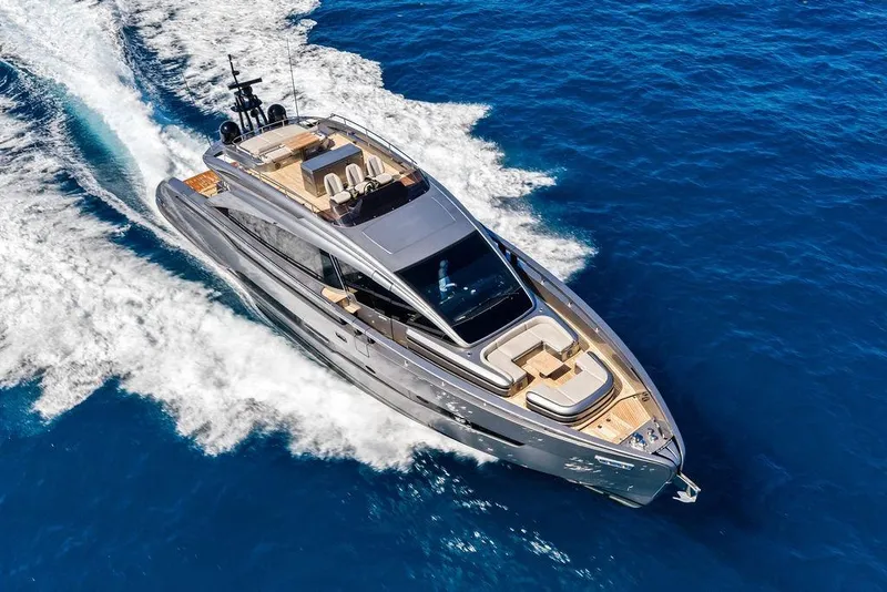 Slide: The Image of Luxurious 2025 Pershing GTX 80 yacht cruising on vibrant blue ocean waters. - 20