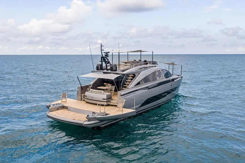 Slide: The Image of Luxury Pershing GTX 80 yacht cruising on open sea, 2025 model. - 5