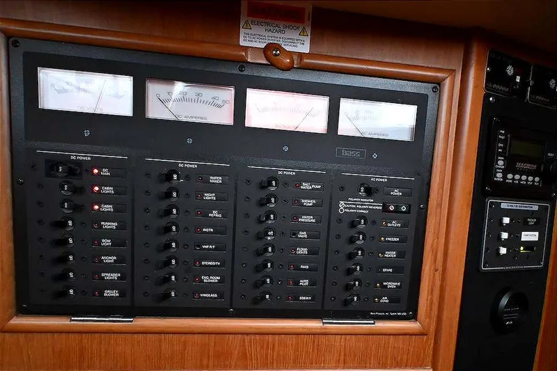 Slide: The Image of Electrical control panel on a 1989 Ta Shing Yachts Taswell 43 sailboat. - 76