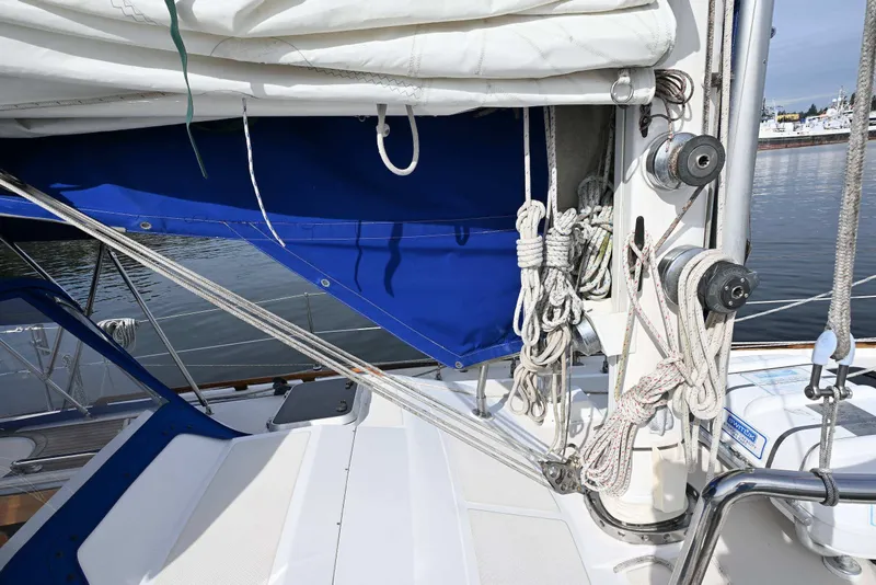 Slide: The Image of Sailing yacht deck with ropes and winches, Ta Shing Taswell 43, 1989 model. - 11