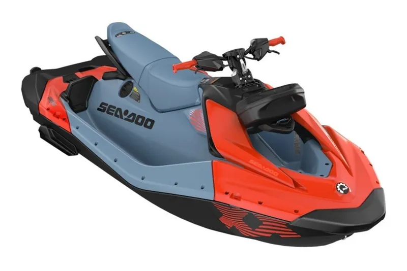 The Image of 2027 Sea-Doo Spark X Trixx for 3, vibrant red and blue design, side view. - 1