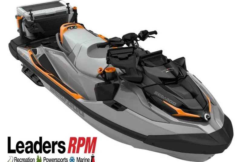 The Image of 2026 Sea-Doo FishPro Trophy 170 jet ski, gray and orange design, Leaders RPM logo. - 1