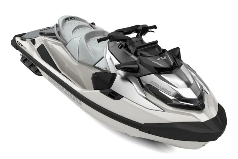 The Image of 2027 Sea-Doo GTX Limited 350 jet ski, sleek design, silver and black color scheme. - 3
