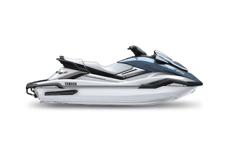 The Image of 2027 Yamaha WaveRunner FX HO, sleek design, side view, white and blue color scheme. - 1