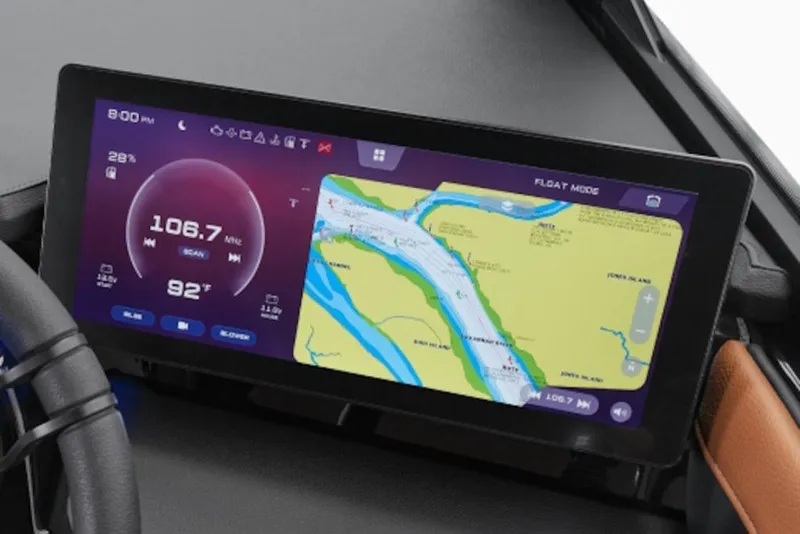 Slide: The Image of Dashboard display of 2027 Yamaha Boats 295XD with navigation and radio controls. - 7