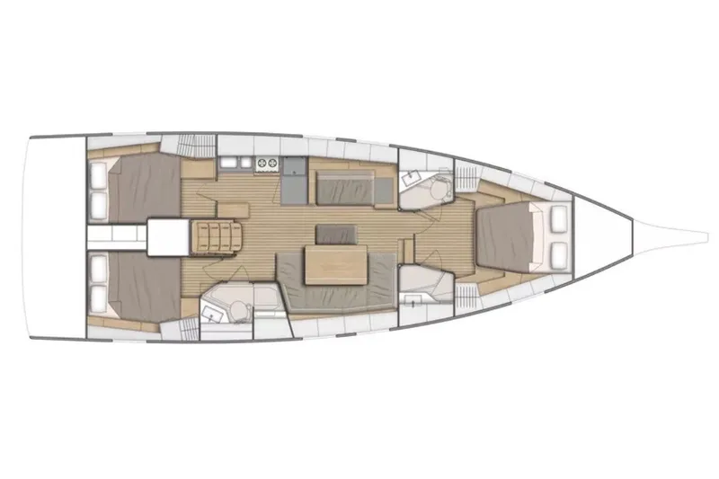 Slide: The Image of Floor plan of a 2020 Beneteau Oceanis 46.1 sailboat, featuring spacious cabins and amenities. - 38