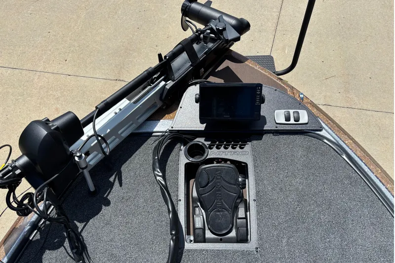 Slide: The Image of 2027 Nitro Z19 XL Pro boat deck with trolling motor and control panel. - 5