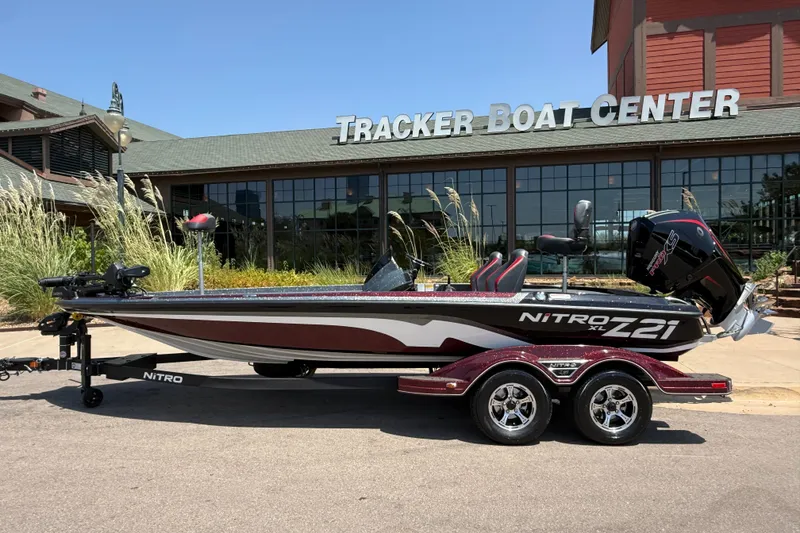 The Image of 2027 Nitro Z21 XL Pro boat at Tracker Boat Center, parked on a trailer. - 0