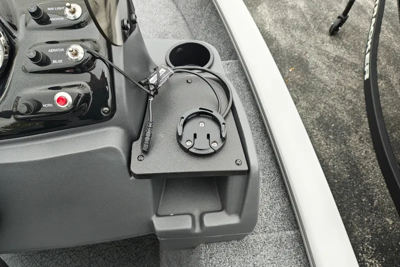 Slide: The Image of Control panel of 2027 Tracker Super Guide V-16 SC boat with switches and wiring. - 14