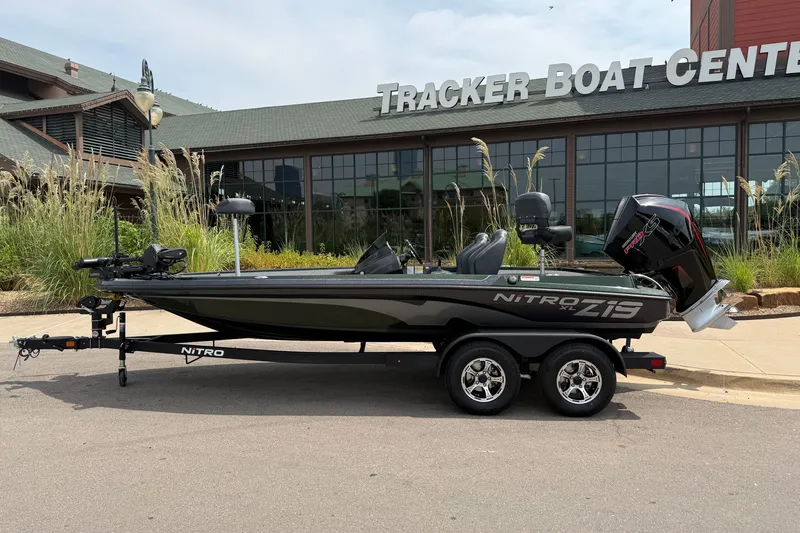 The Image of 2027 Nitro Z19 XL Pro boat on trailer outside Tracker Boat Center. - 0