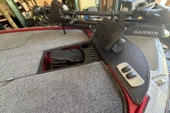 Slide: The Image of 2027 Nitro Z19 XL Pro boat deck with Garmin electronics and storage compartments. - 4