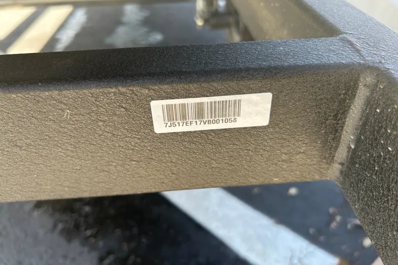 Slide: The Image of Barcode on Tracker Grizzly 1648 Utility, 2027 model, metal frame detail. - 24