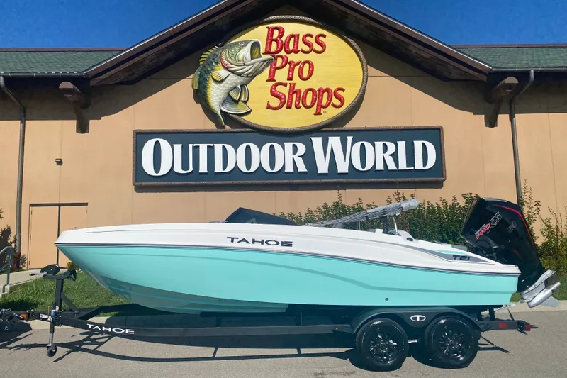 The Image of 2027 Tahoe T21 boat on trailer outside Bass Pro Shops Outdoor World. - 0