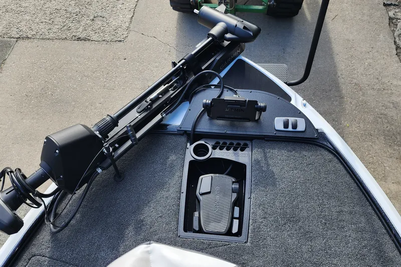 Slide: The Image of 2027 Nitro Z18 XL Pro boat deck with Garmin equipment and trolling motor. - 7