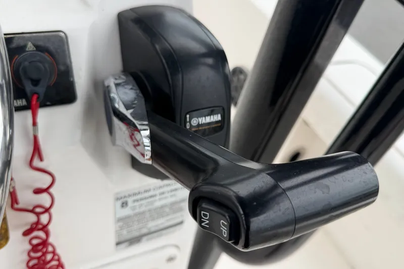 Slide: The Image of Close-up of Yamaha throttle control on 2019 Robalo 226 Cayman boat. - 27