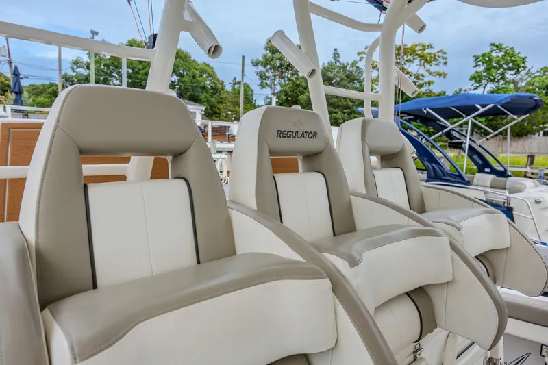 Slide: The Image of Luxury seating on a 2018 Regulator 41 boat, featuring plush, ergonomic design. - 19