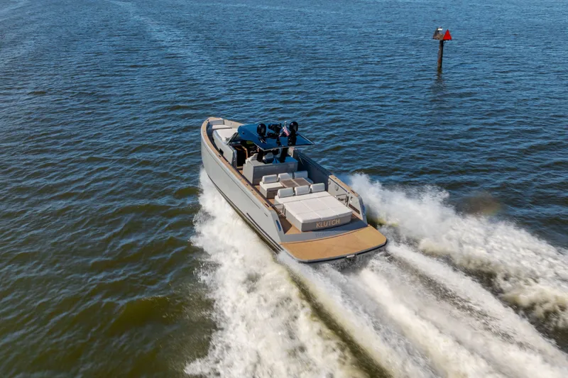 Slide: The Image of 2023 Pardo Yachts 43 cruising on open water, showcasing sleek design and performance. - 74