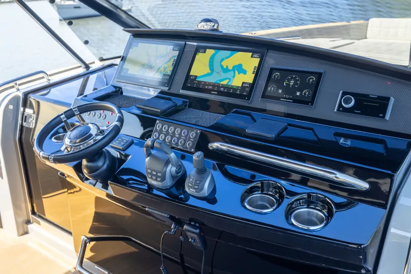 Slide: The Image of Cockpit of 2023 Pardo Yachts 43 with advanced navigation and control systems. - 28