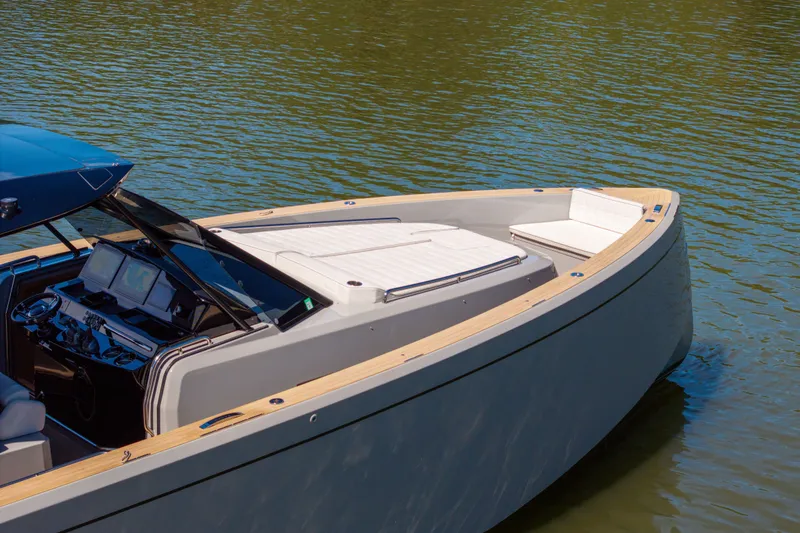 Slide: The Image of 2023 Pardo Yachts 43 luxury boat on calm water, showcasing sleek design and modern features. - 22