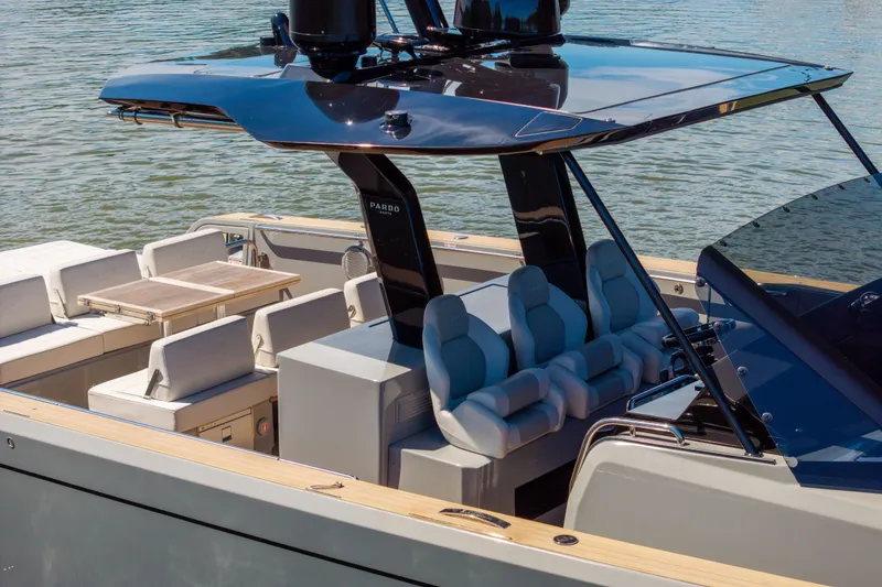 Slide: The Image of 2023 Pardo Yachts 43 luxury yacht interior with sleek seating and modern design. - 21