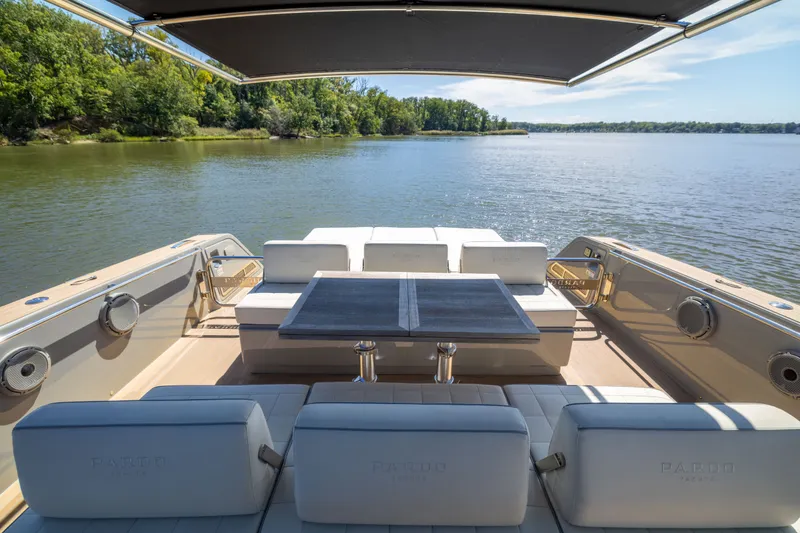 Slide: The Image of Luxury 2023 Pardo Yachts 43 with elegant seating and scenic water view. - 36