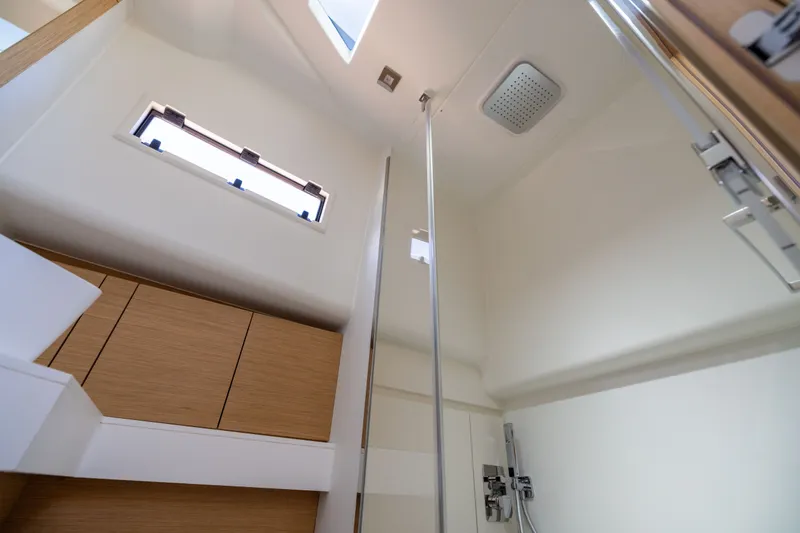 Slide: The Image of Modern bathroom interior of 2023 Pardo Yachts 43, featuring sleek design and natural light. - 63