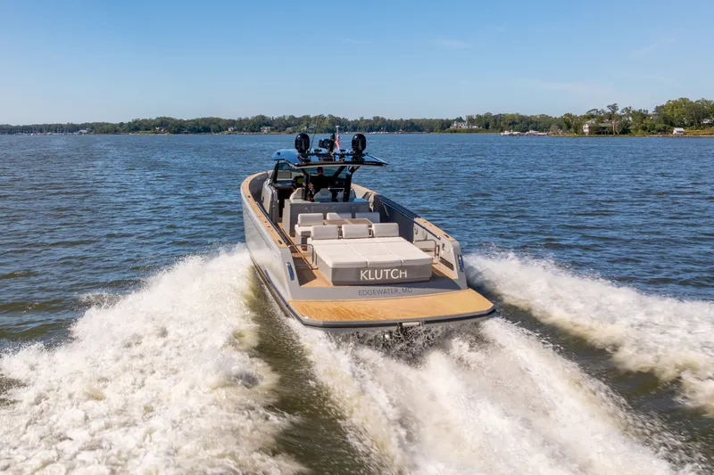 Slide: The Image of 2023 Pardo Yachts 43 cruising on a scenic lake. - 7