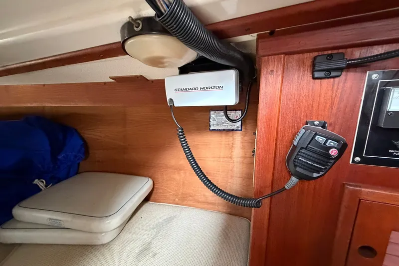 Slide: The Image of Interior of 1980 Tartan 33 sailboat with Standard Horizon radio equipment. - 36