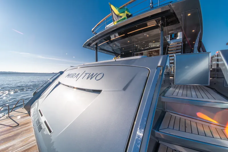 Slide: The Image of Luxury yacht Riva 110' Dolcevita 2021 on water, showcasing sleek design and elegance. - 30