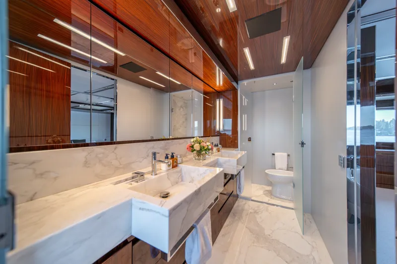 Slide: The Image of Luxurious bathroom on 2021 Riva 110' Dolcevita yacht with marble sinks and modern design. - 59