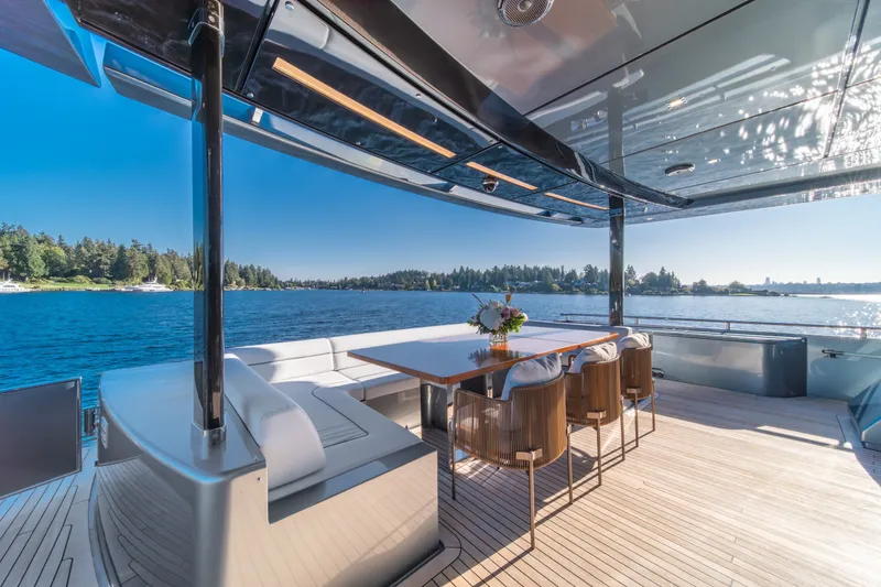 Slide: The Image of Luxurious deck of 2021 Riva 110' Dolcevita yacht with scenic ocean view. - 45