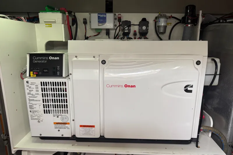Slide: The Image of Cummins Onan generator in a 2017 Prestige 630 yacht engine room. - 46