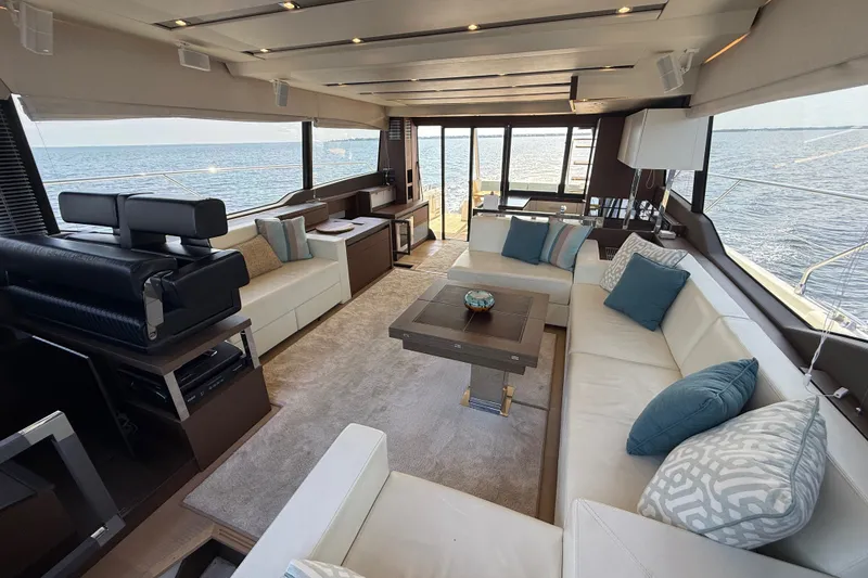 Slide: The Image of Luxurious interior of 2017 Prestige 630 yacht with elegant seating and ocean view. - 24