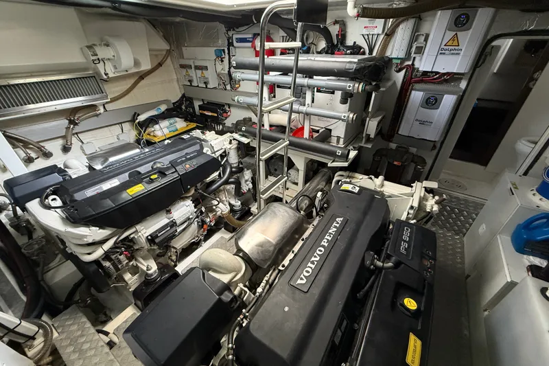 Slide: The Image of Engine room of a 2017 Prestige 630 yacht featuring Volvo Penta engines. - 41