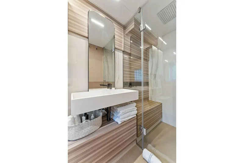 Slide: The Image of Luxurious bathroom in 2020 Ferretti Yachts 670, featuring modern design and elegant fixtures. - 51