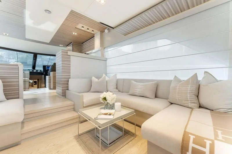 Slide: The Image of Luxurious interior of 2020 Ferretti Yachts 670 with elegant seating and modern decor. - 25