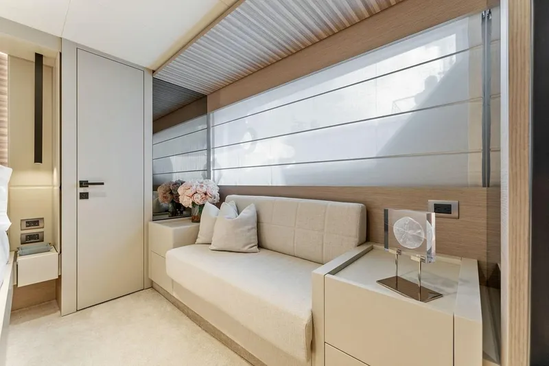 Slide: The Image of Luxurious interior of 2020 Ferretti Yachts 670 with elegant seating and decor. - 50