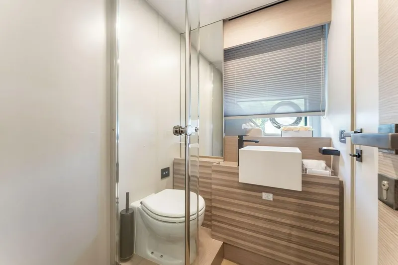 Slide: The Image of Luxurious bathroom in 2020 Ferretti Yachts 670, featuring modern fixtures and elegant design. - 62