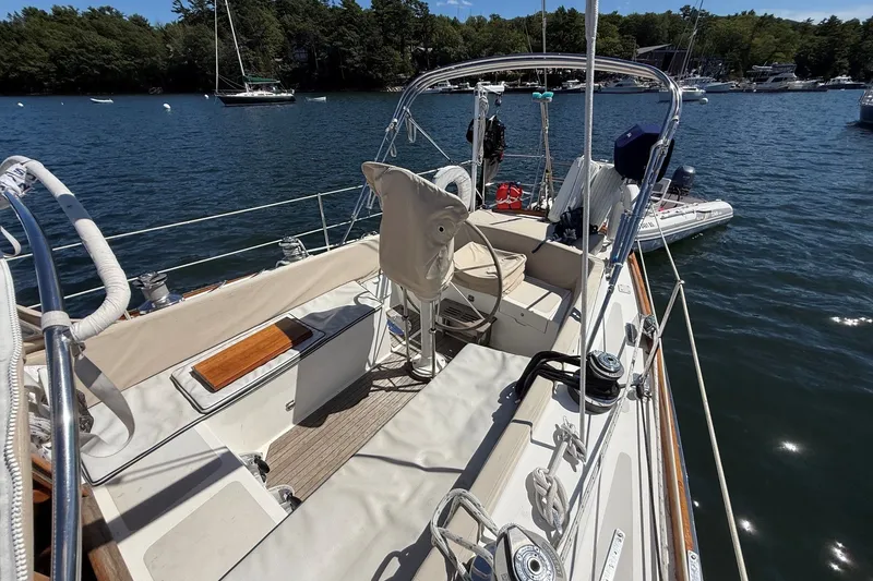Slide: The Image of Hinckley Sou'wester 42 sailboat cockpit, 1984 model, docked on a sunny day. - 22
