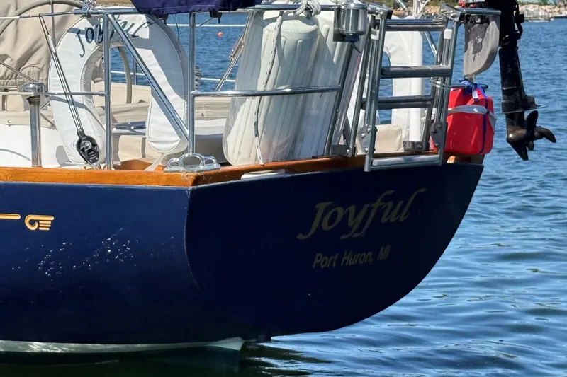 Slide: The Image of Hinckley Sou'wester 42 sailboat "Joyful" docked in Port Huron, Michigan, 1984 model. - 4