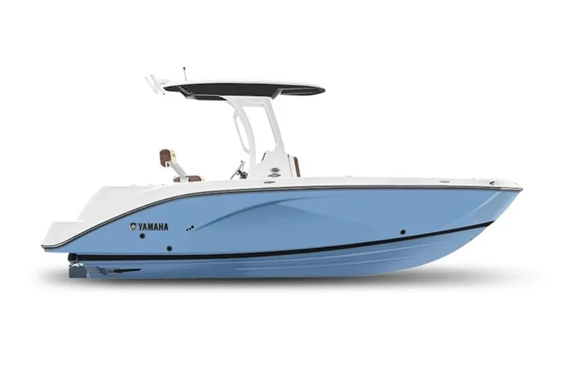 The Image of 2027 Yamaha Boats 222 FSH Sport E in blue, side view. - 0