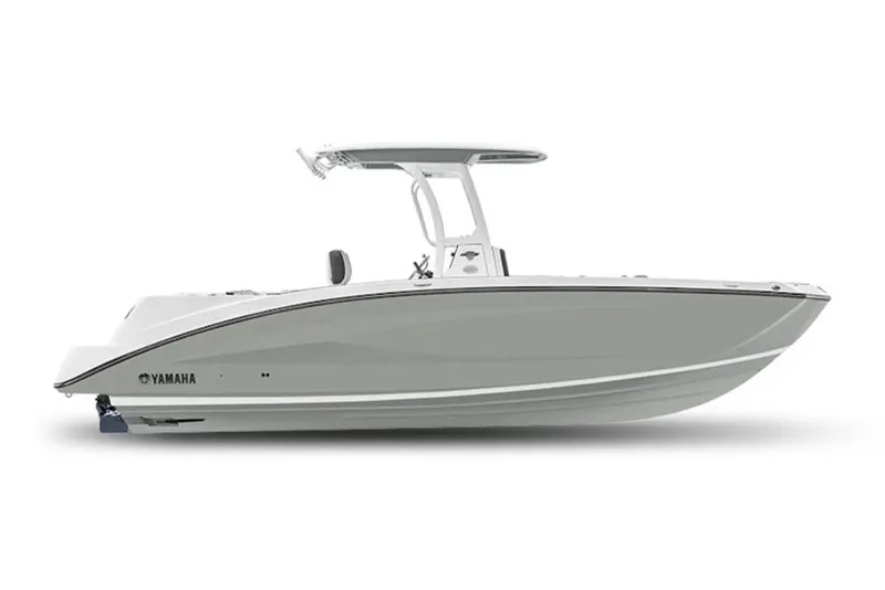 Slide: The Image of 2027 Yamaha Boats 252 FSH® SPORT, sleek design, side view, white hull. - 2