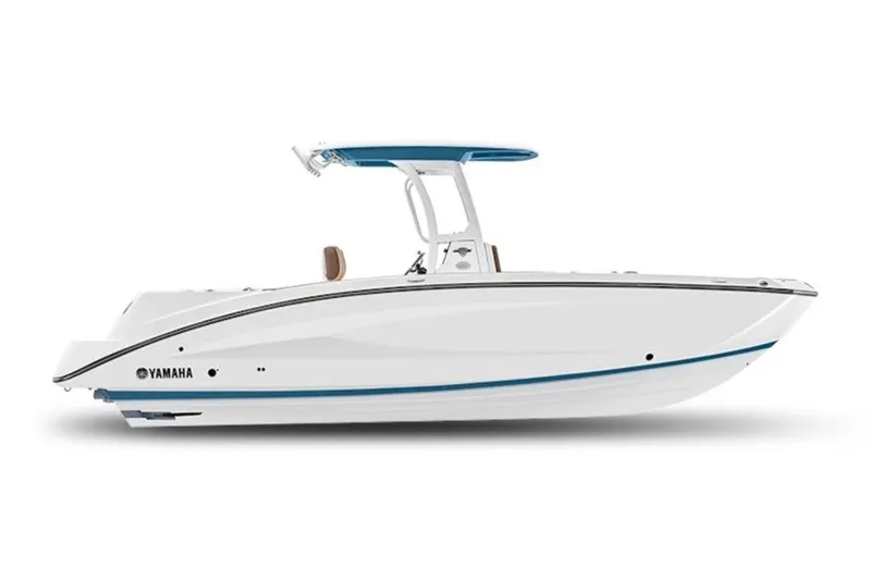 The Image of 2027 Yamaha Boats 255 FSH Sport H, sleek white design with blue accents. - 1